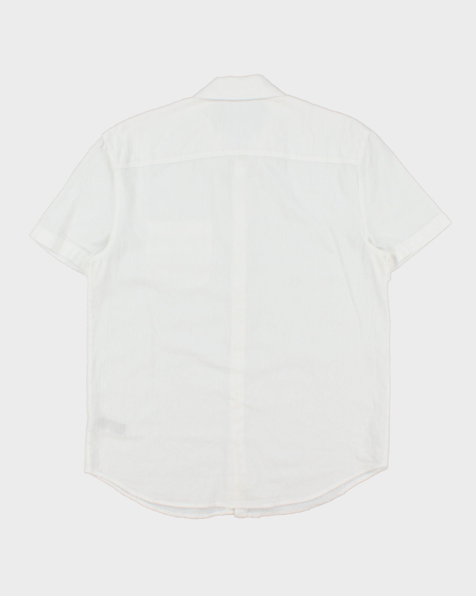 James Pearse Standard White Linen Look Relaxed Fit Short Sleeve Pocket Shirt - S