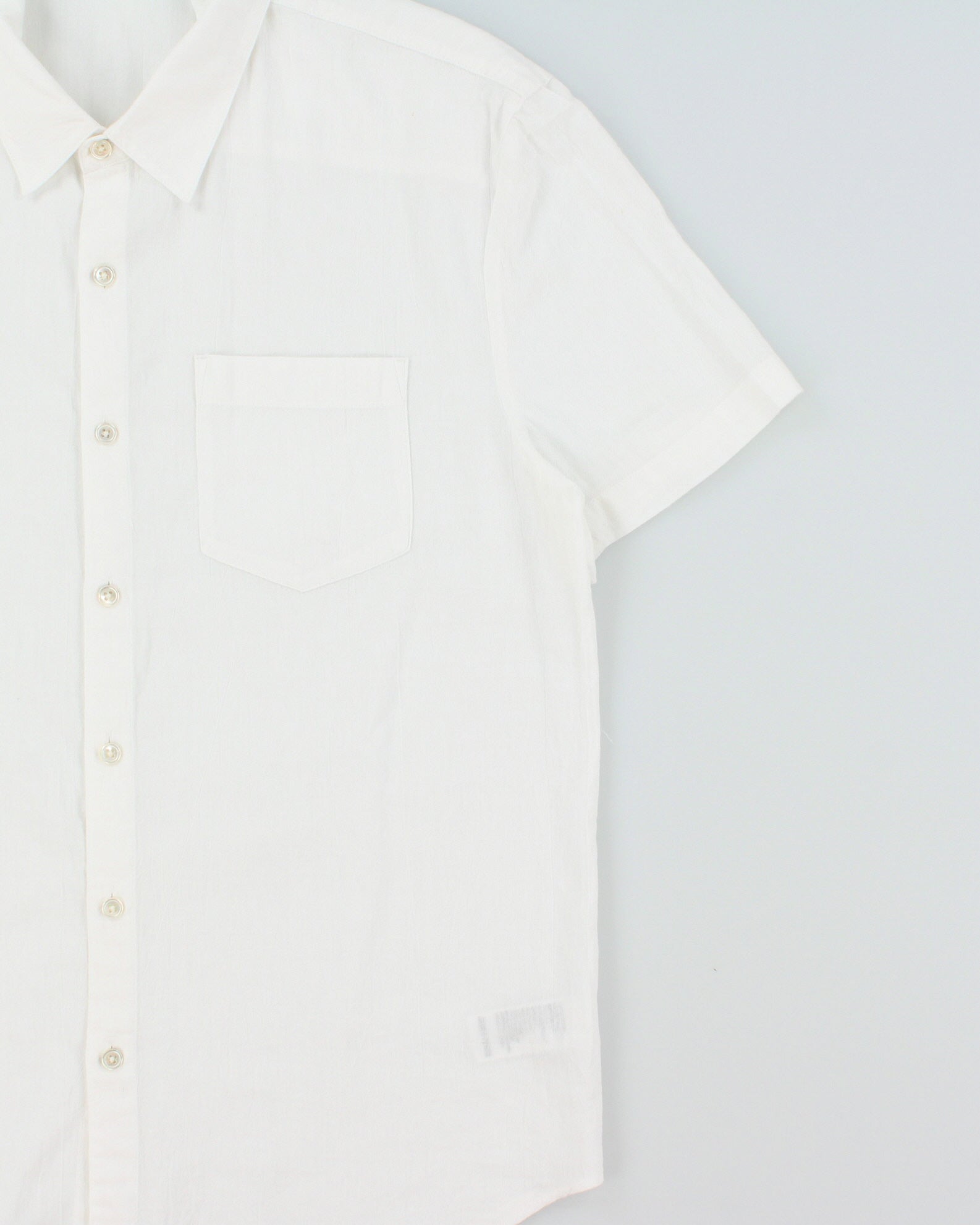 James Pearse Standard White Linen Look Relaxed Fit Short Sleeve Pocket Shirt - S