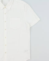 James Pearse Standard White Linen Look Relaxed Fit Short Sleeve Pocket Shirt - S