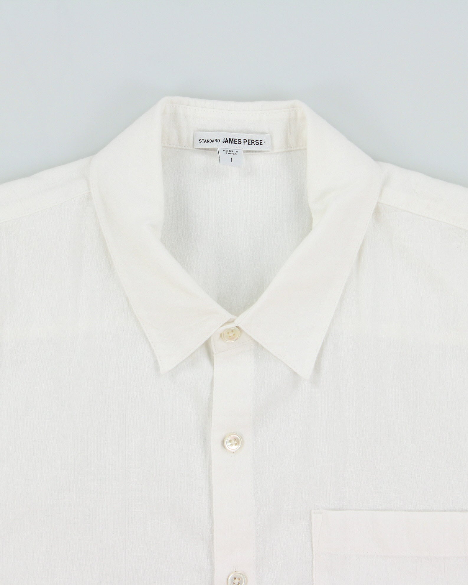 James Pearse Standard White Linen Look Relaxed Fit Short Sleeve Pocket Shirt - S