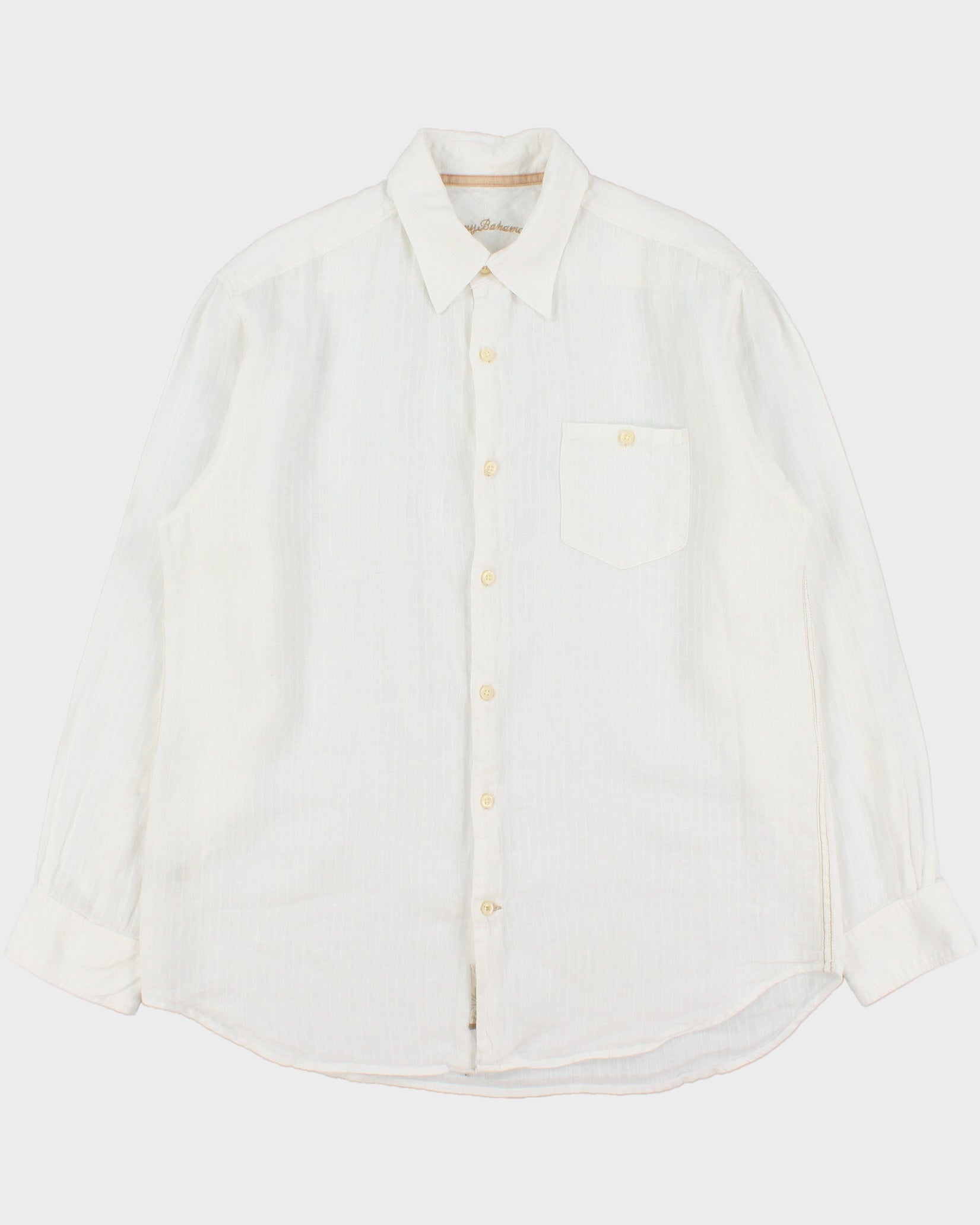 Vintage Y2K 00s Tommy Bahama Striped Ocean Wash Linen Relaxed Fit Long Sleeve Shirt - L