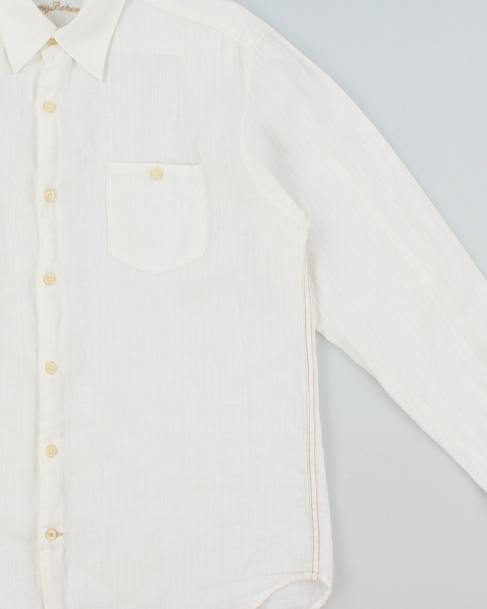 Vintage Y2K 00s Tommy Bahama Striped Ocean Wash Linen Relaxed Fit Long Sleeve Shirt - L