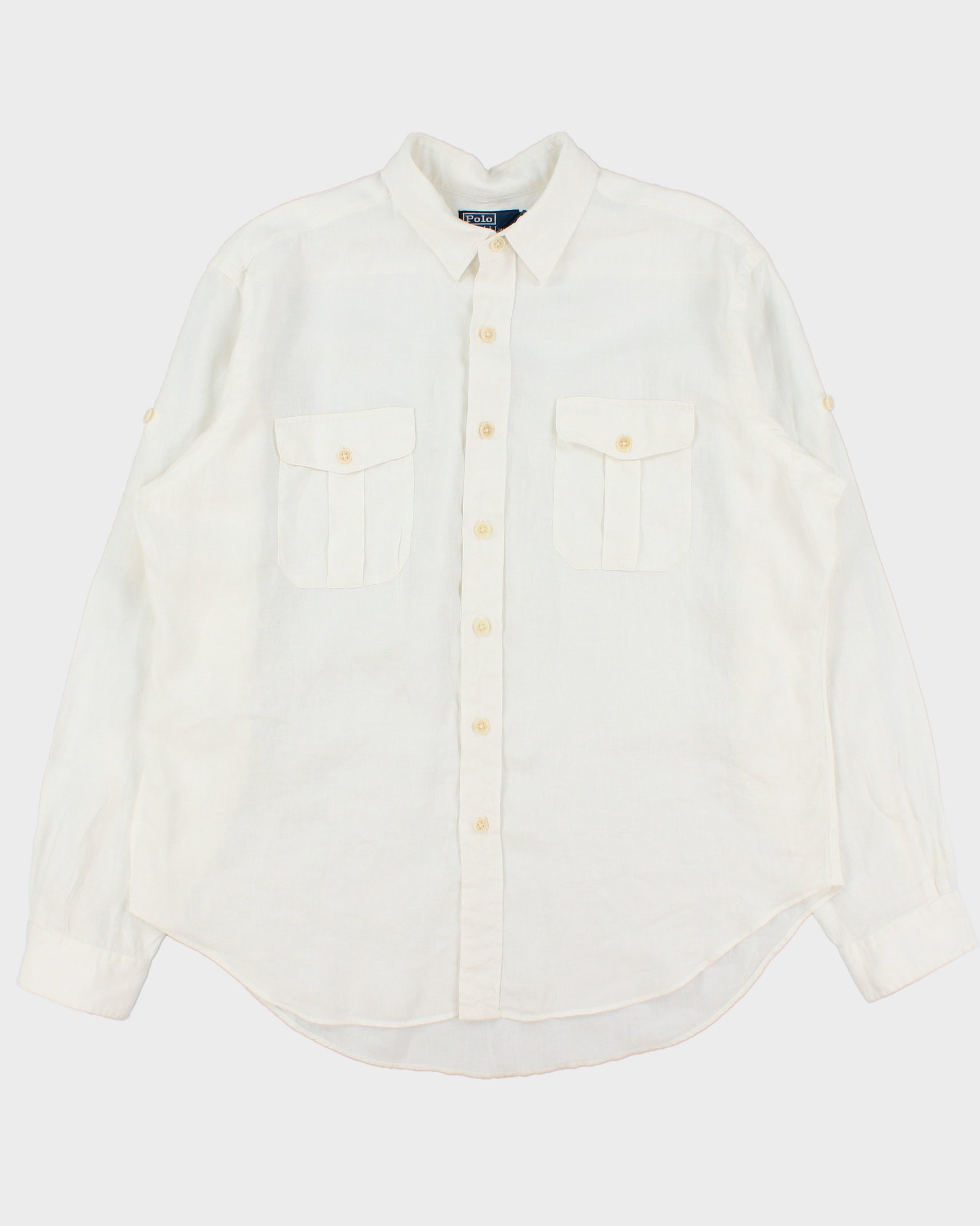Vintage Y2K 00s Polo Ralph Lauren Ocean Wash Linen Relaxed Fit Long Sleeve Safari Shirt - XL