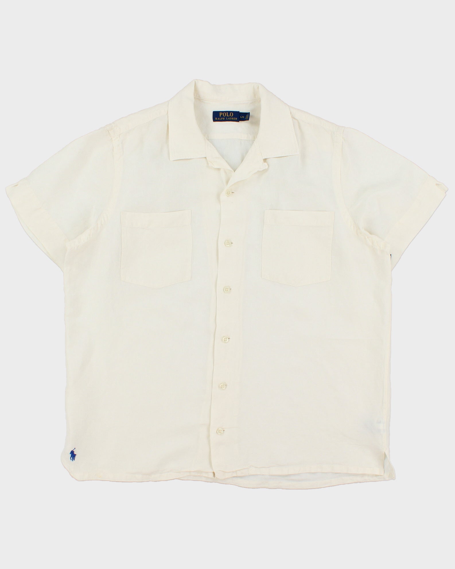 Vintage Polo Ralph Lauren Cream Ocean Wash Linen Relaxed Fit Short Sleeve Cuban Collar Shirt - L