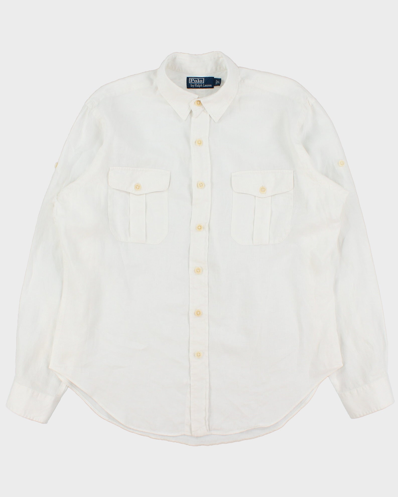 Vintage Y2K 00s Polo Ralph Lauren Ocean Wash Linen Relaxed Fit Long Sleeve Safari Shirt - L