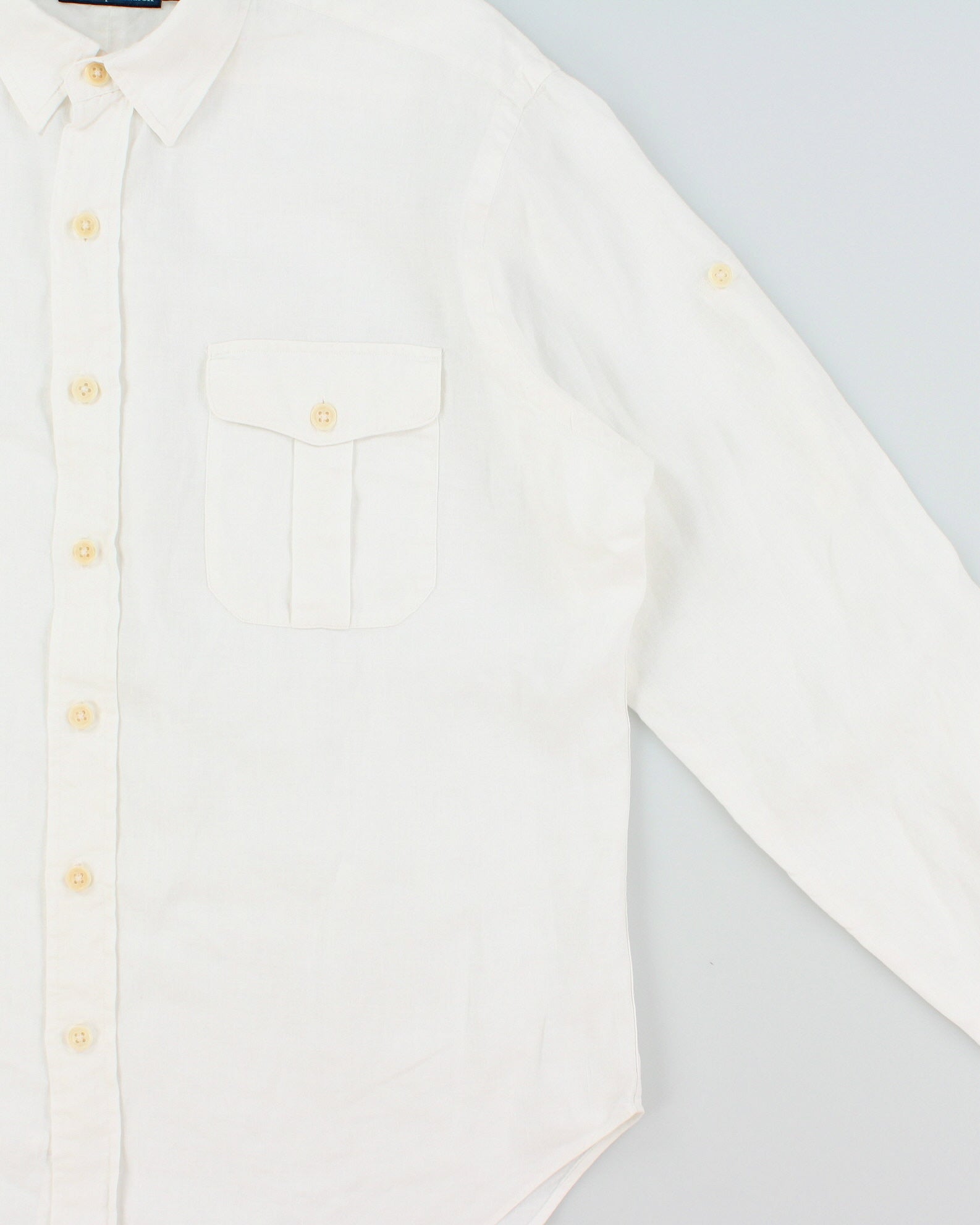 Vintage Y2K 00s Polo Ralph Lauren Ocean Wash Linen Relaxed Fit Long Sleeve Safari Shirt - L