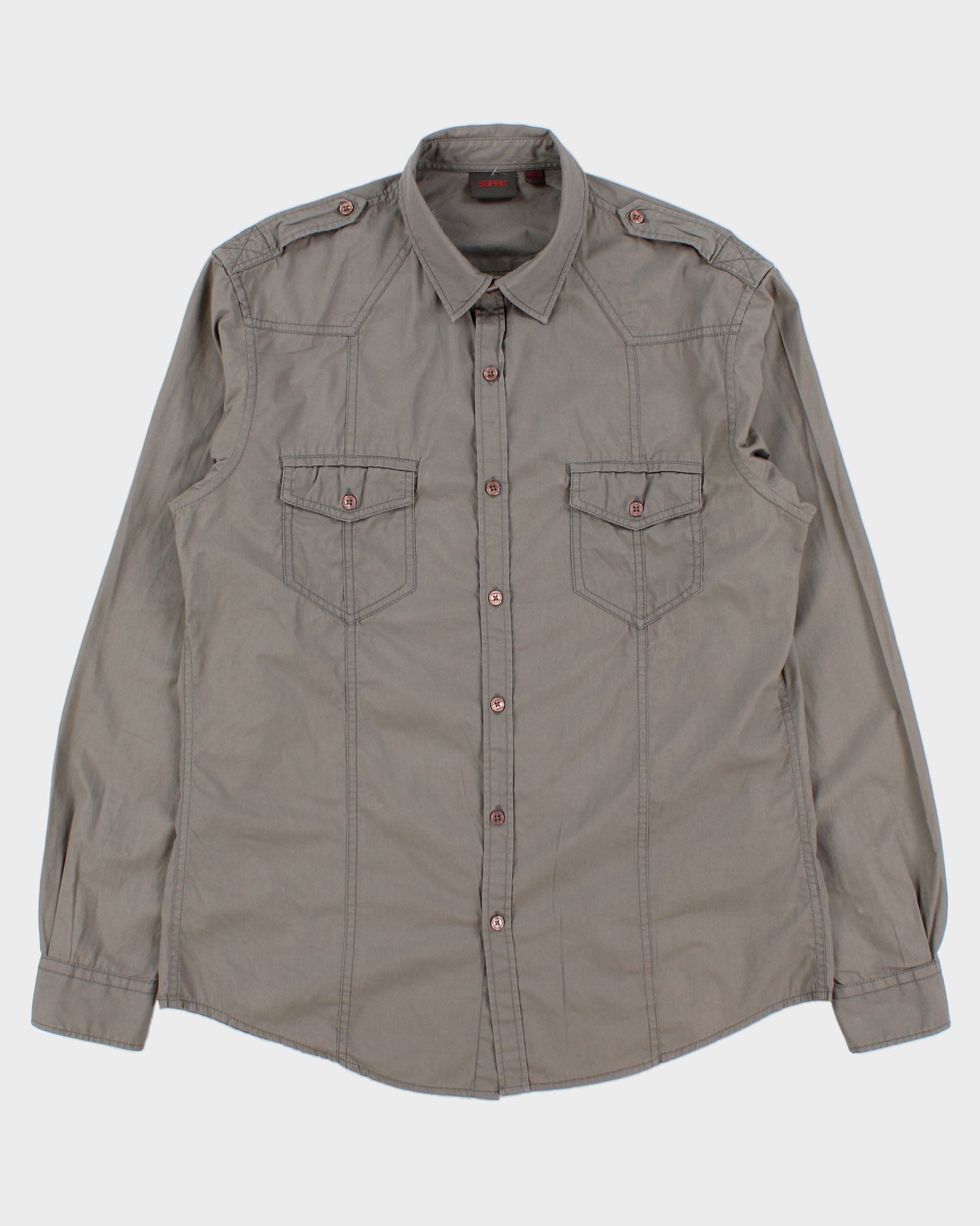 Vintage Y2K 00s Esprit Khaki Canvas Long Sleeve Utility Shirt - L