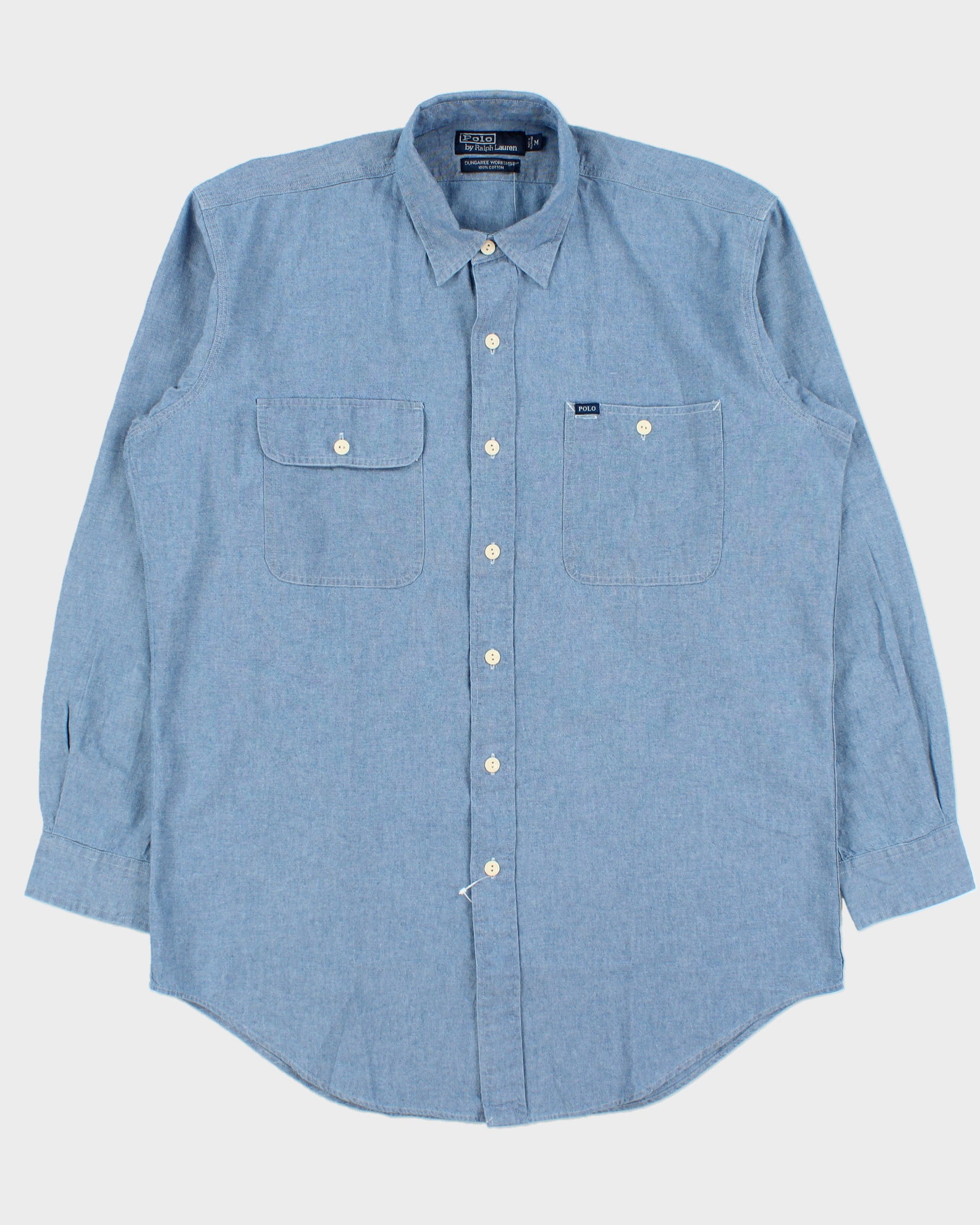 DSWT Vintage Y2K 00s Polo Ralph Lauren Chambray Long Sleeve Dungaree Work Shirt - M