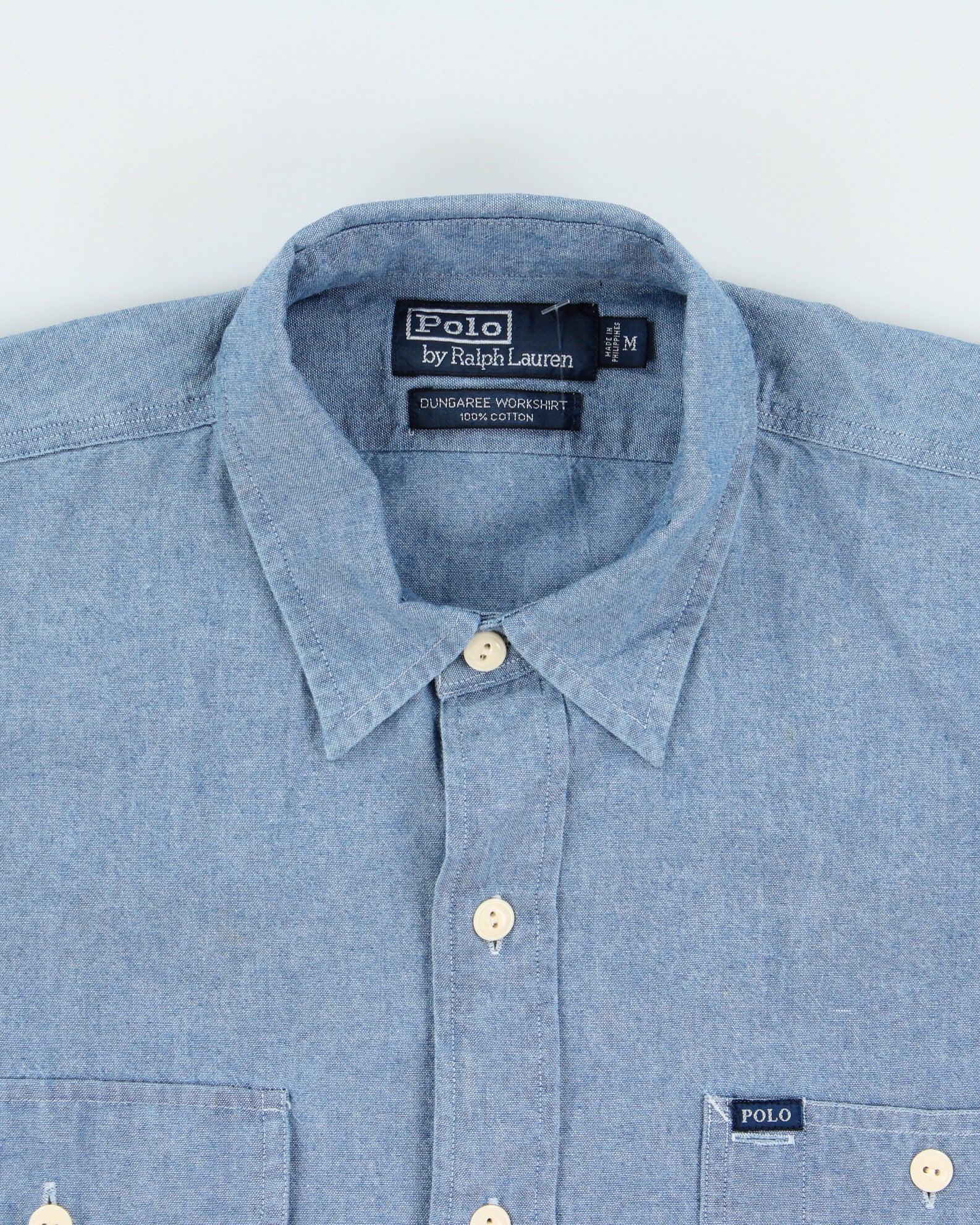 DSWT Vintage Y2K 00s Polo Ralph Lauren Chambray Long Sleeve Dungaree Work Shirt - M