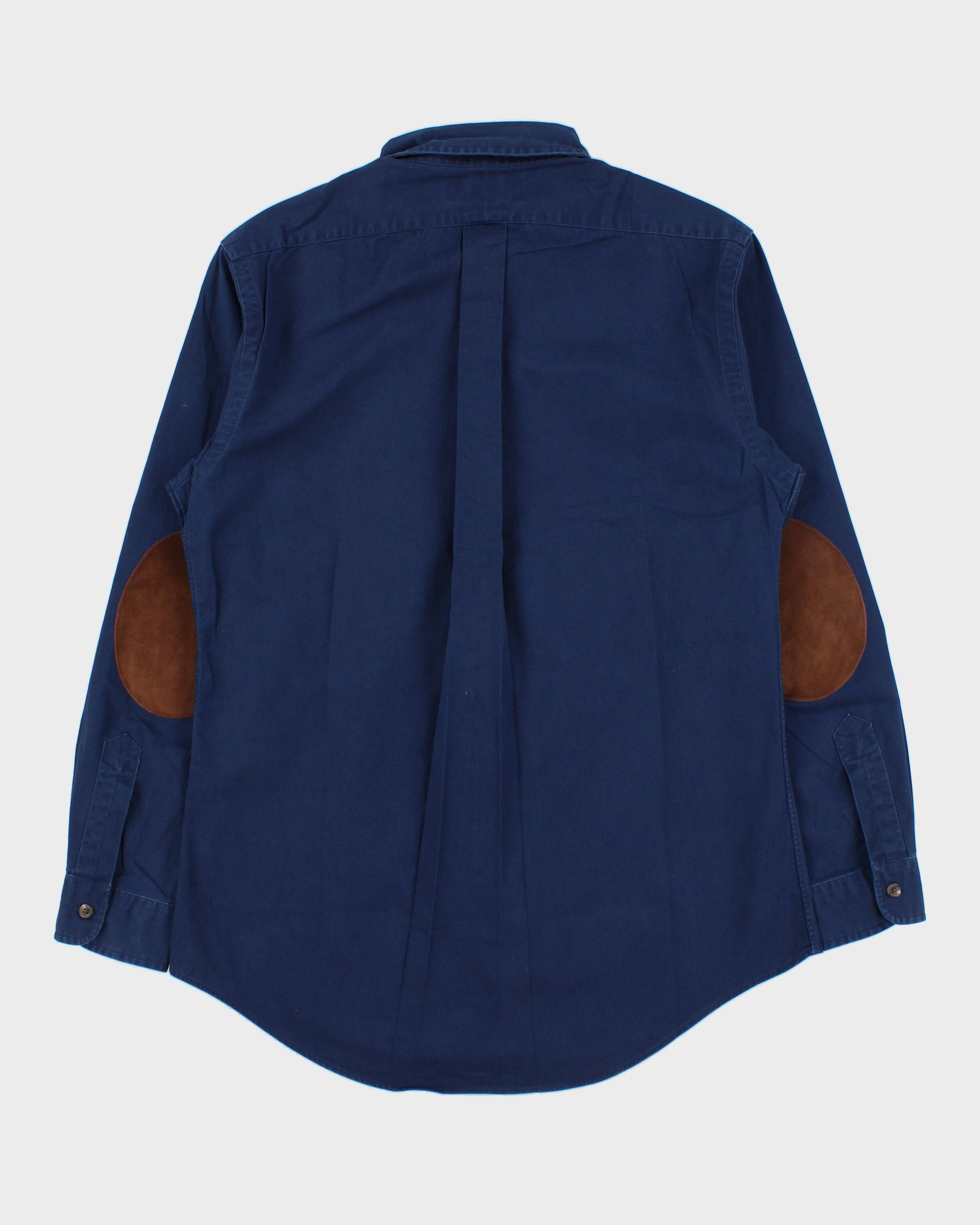 Vintage Y2K 00s Ralph Lauren Midnight Blue Suede Patch Custom Fit Long Sleeve Shirt - L