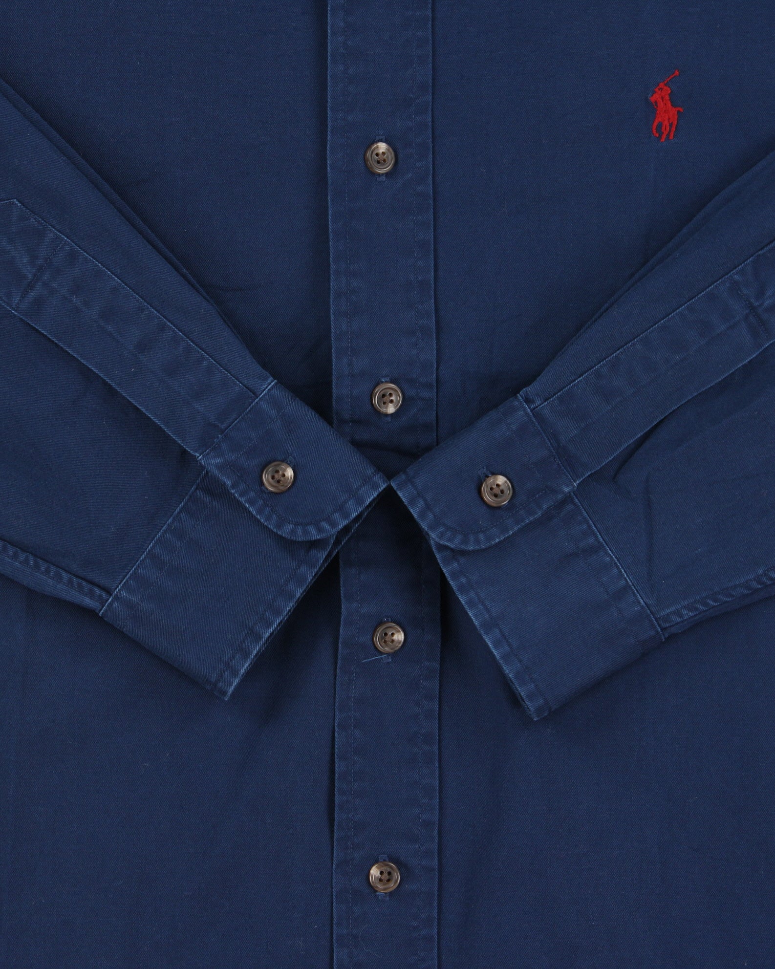 Vintage Y2K 00s Ralph Lauren Midnight Blue Suede Patch Custom Fit Long Sleeve Shirt - L