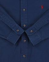 Vintage Y2K 00s Ralph Lauren Midnight Blue Suede Patch Custom Fit Long Sleeve Shirt - L