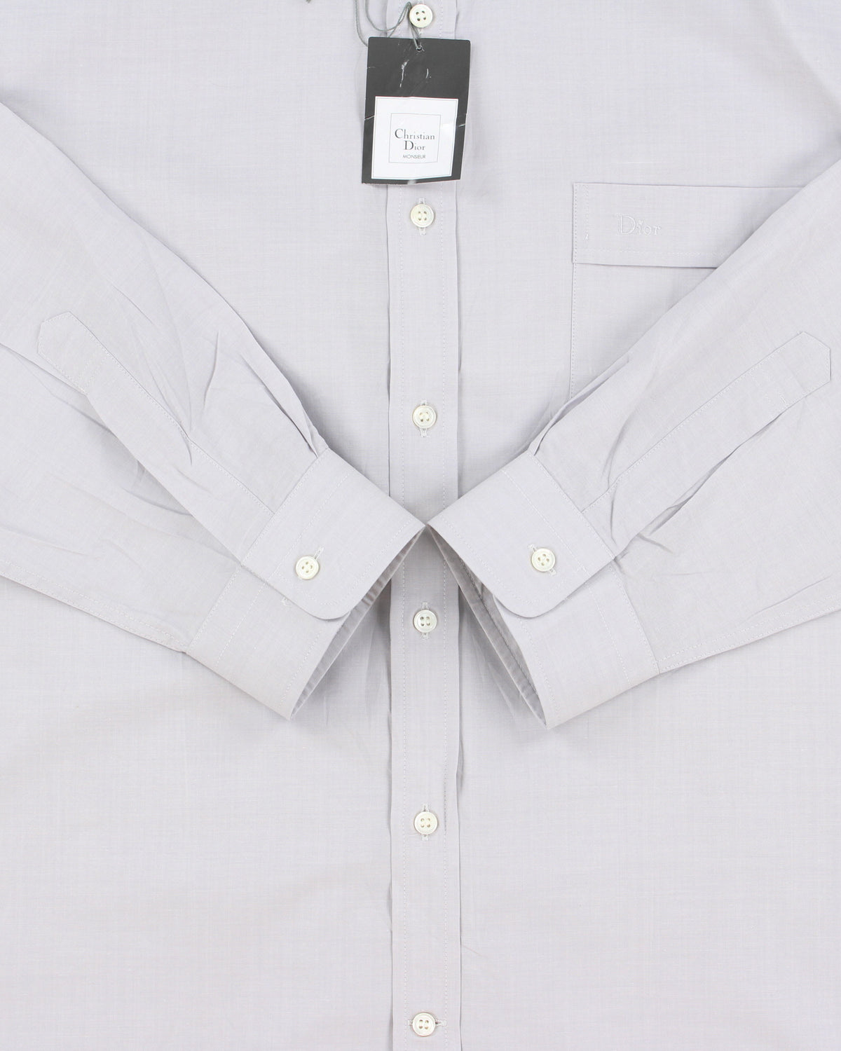 DSWT Vintage Christian Dior Monsieur Pale Grey Long Sleeve Formal Shirt - L