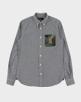 Vintage Fred Perry Gingham Woodland Camo Panel Pocket Long Sleeve Shirt - S