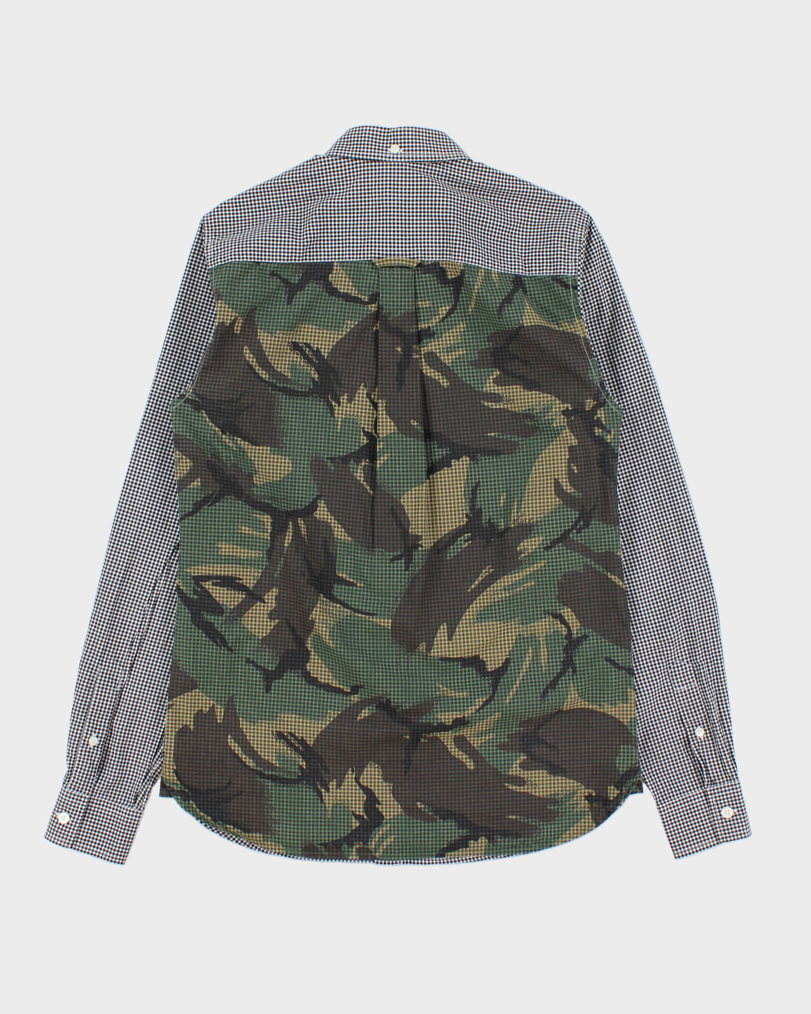 Vintage Fred Perry Gingham Woodland Camo Panel Pocket Long Sleeve Shirt - S