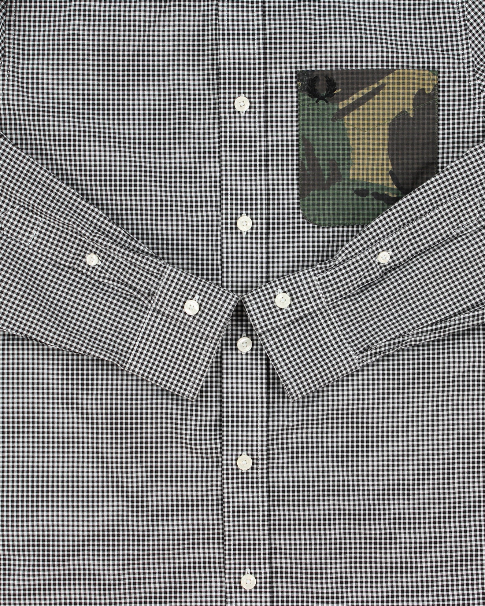 Vintage Fred Perry Gingham Woodland Camo Panel Pocket Long Sleeve Shirt - S