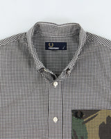 Vintage Fred Perry Gingham Woodland Camo Panel Pocket Long Sleeve Shirt - S