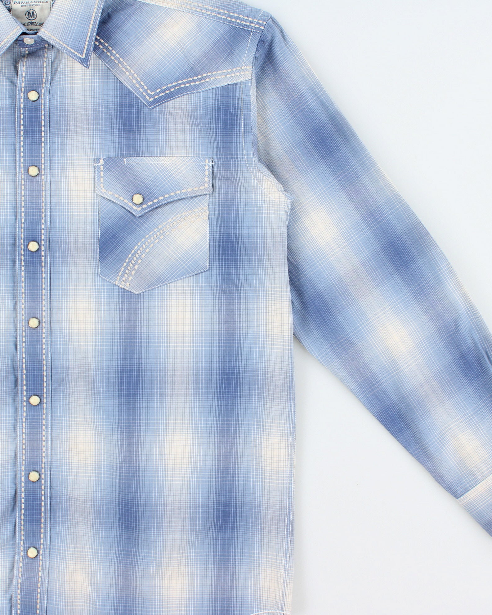 Vintage Y2K 00s Panhandle Rough Stock Plaid Contrast Stitch Pearl Snap Button Long Sleeve Western Shirt - M