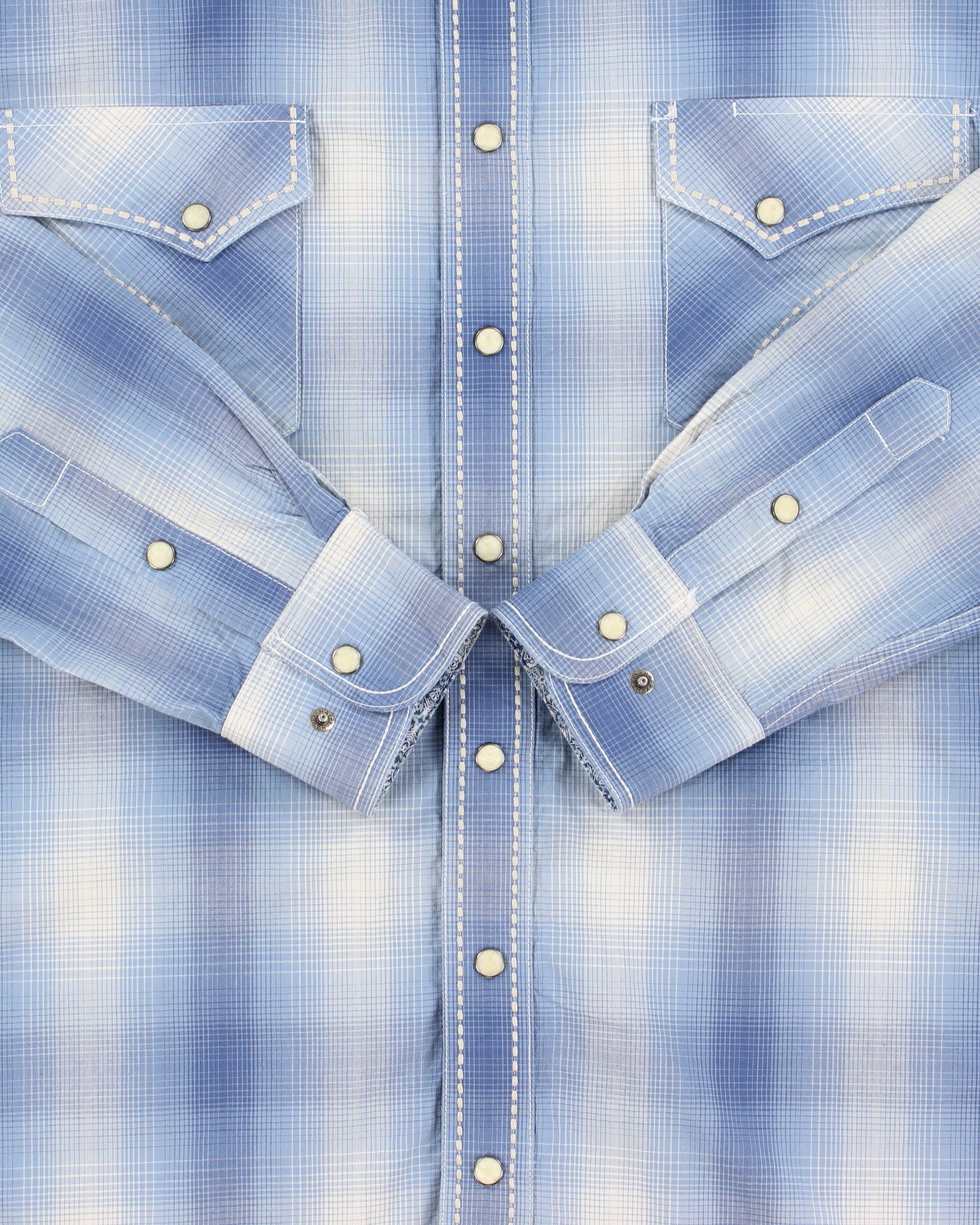 Vintage Y2K 00s Panhandle Rough Stock Plaid Contrast Stitch Pearl Snap Button Long Sleeve Western Shirt - M