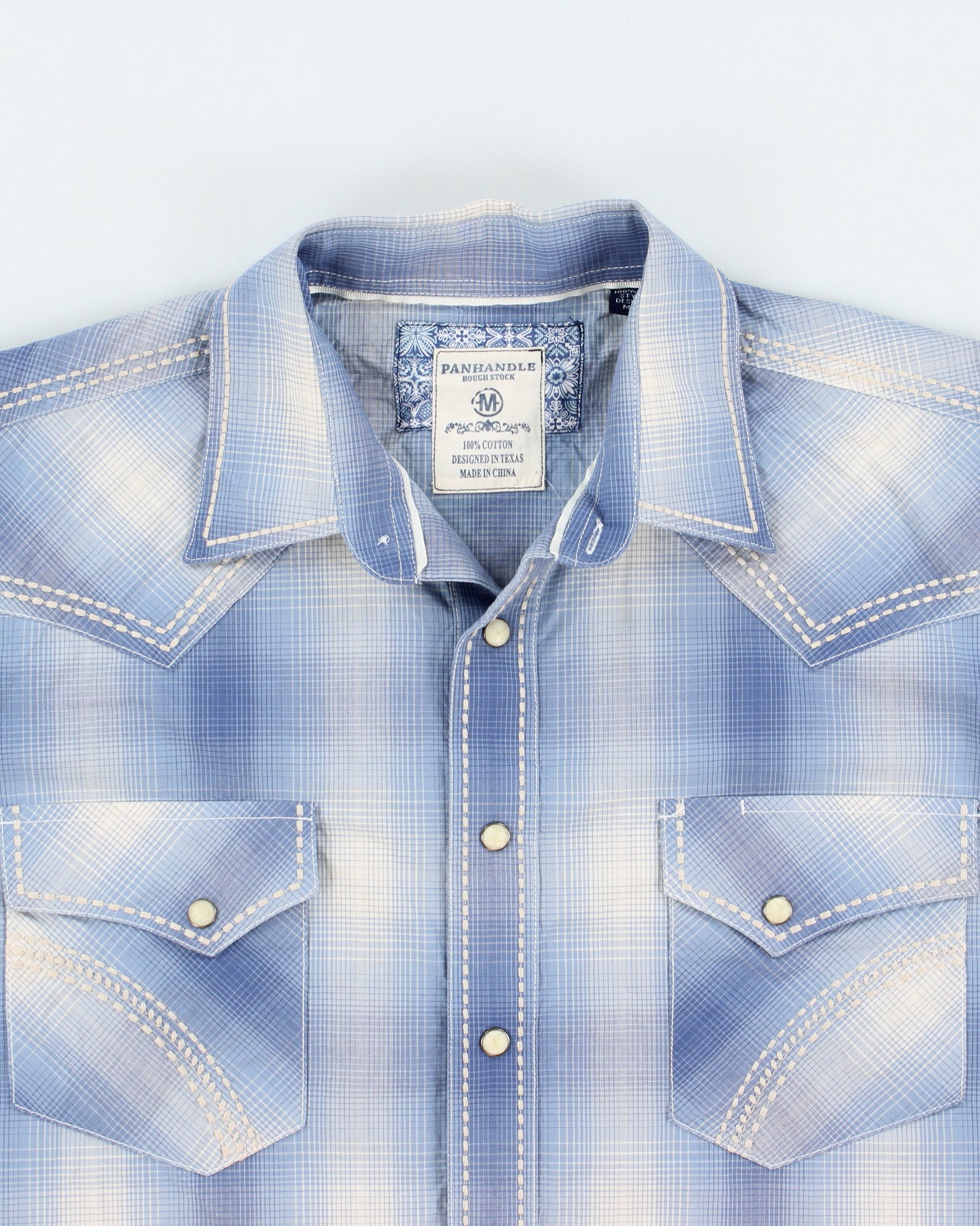 Vintage Y2K 00s Panhandle Rough Stock Plaid Contrast Stitch Pearl Snap Button Long Sleeve Western Shirt - M