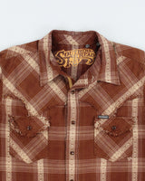 Vintage Y2K 00s Southern Thread Plaid Pearl Snap Button Long Sleeve Frayed Western Shirt - L
