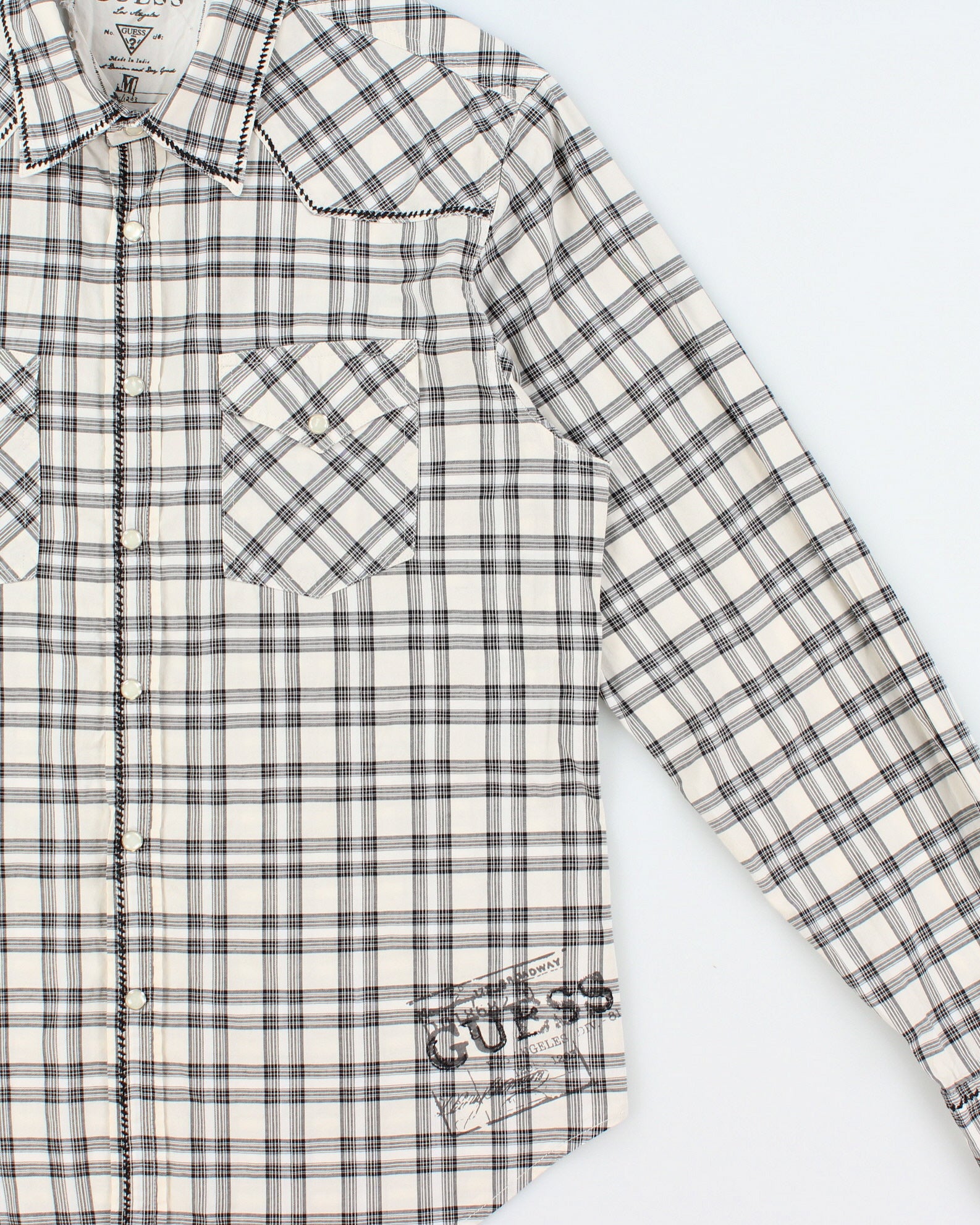 Vintage Y2K 00s Guess Plaid Contrast Stitch Pearl Snap Button Long Sleeve Western Shirt - M