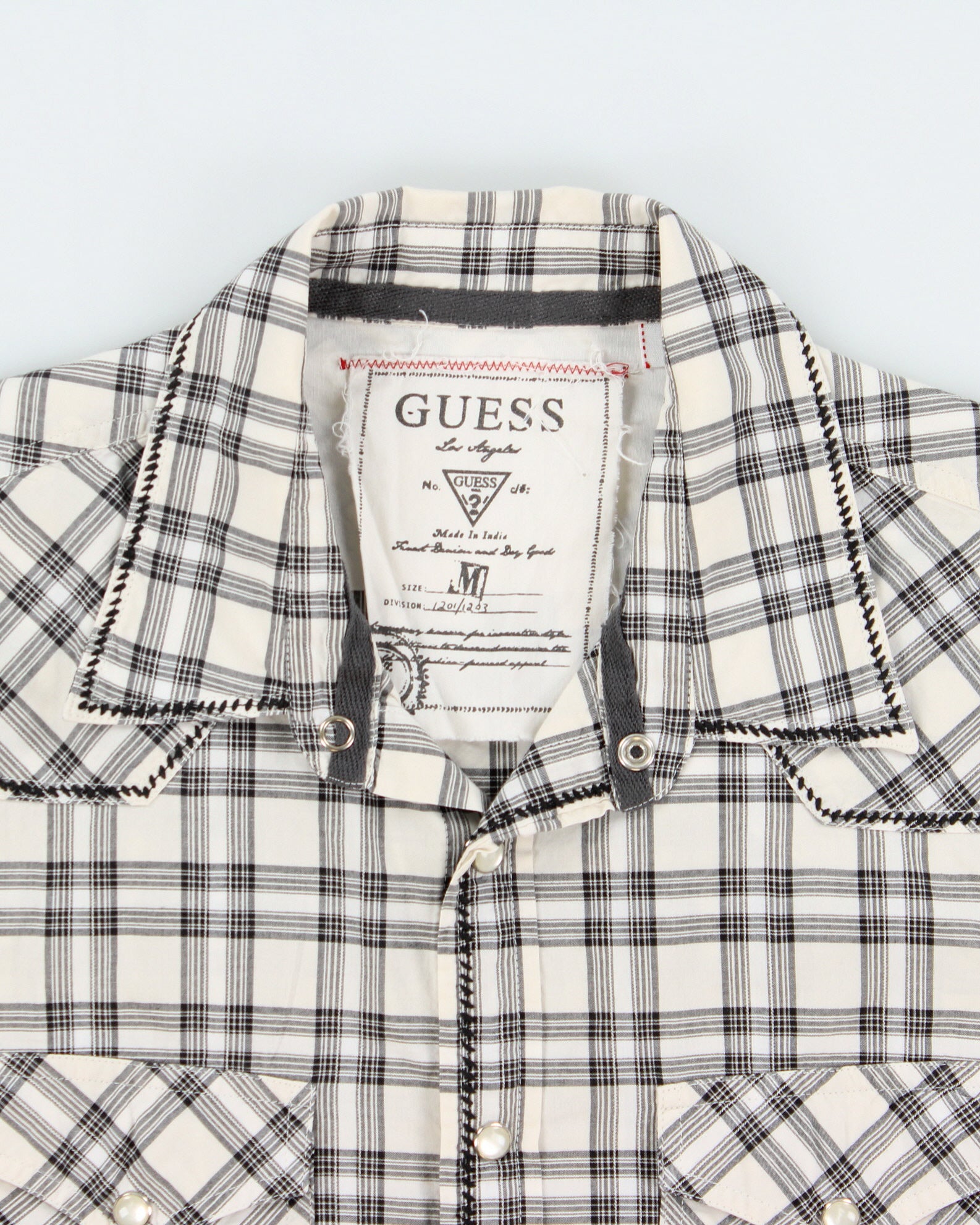 Vintage Y2K 00s Guess Plaid Contrast Stitch Pearl Snap Button Long Sleeve Western Shirt - M