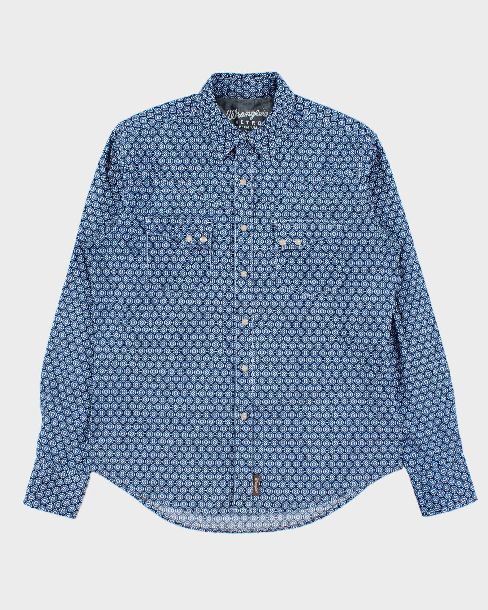 Vintage Wrangler Retro Premium Pearl Snap Button Long Sleeve Patterned Western Shirt - M