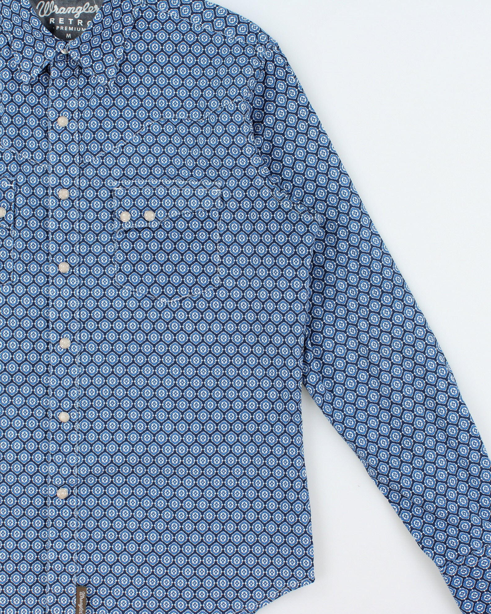 Vintage Wrangler Retro Premium Pearl Snap Button Long Sleeve Patterned Western Shirt - M