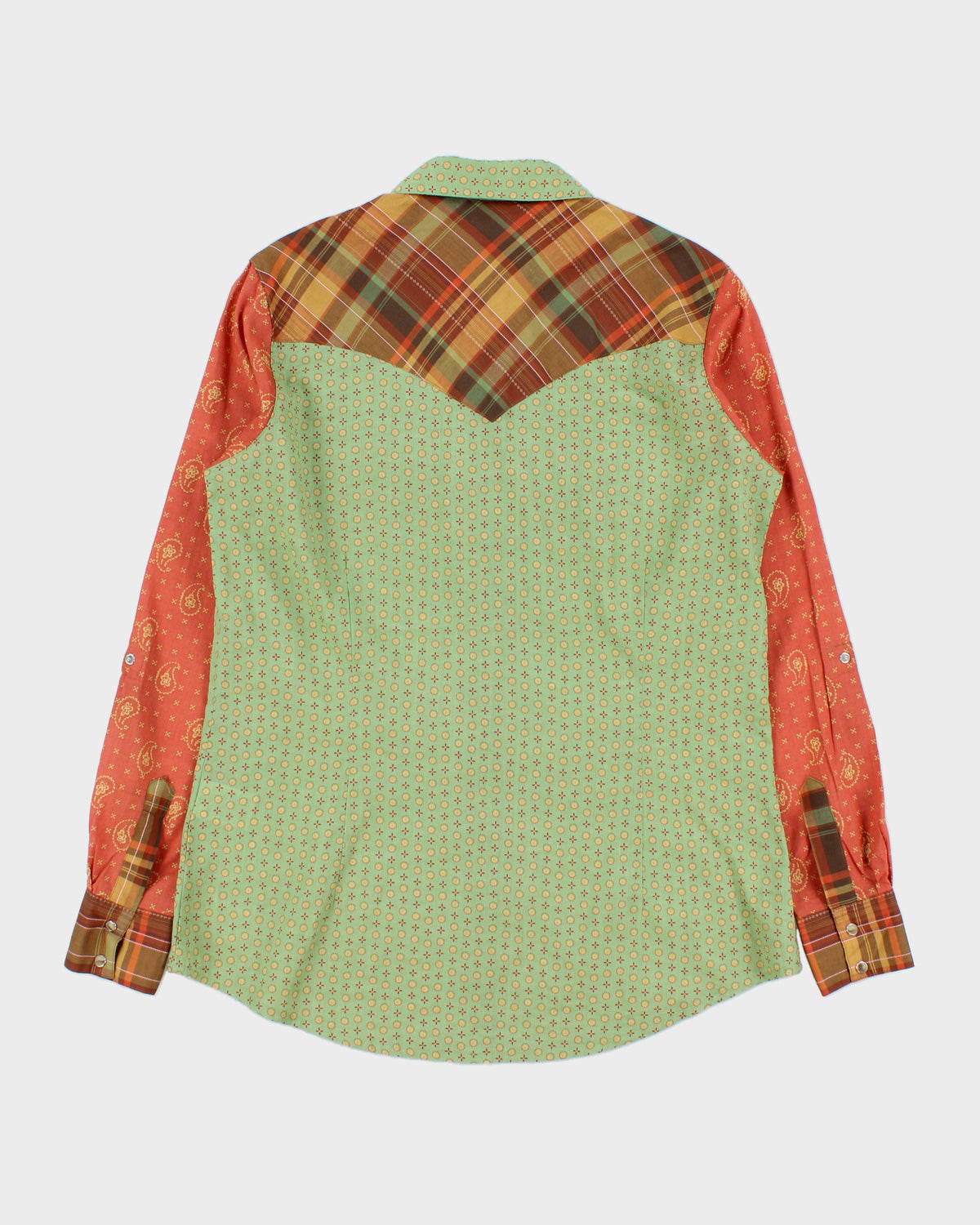 Vintage Wrangler Paisley Plaid Pearl Snap Button Long Sleeve Patterned Western Shirt - M