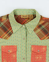 Vintage Wrangler Paisley Plaid Pearl Snap Button Long Sleeve Patterned Western Shirt - M