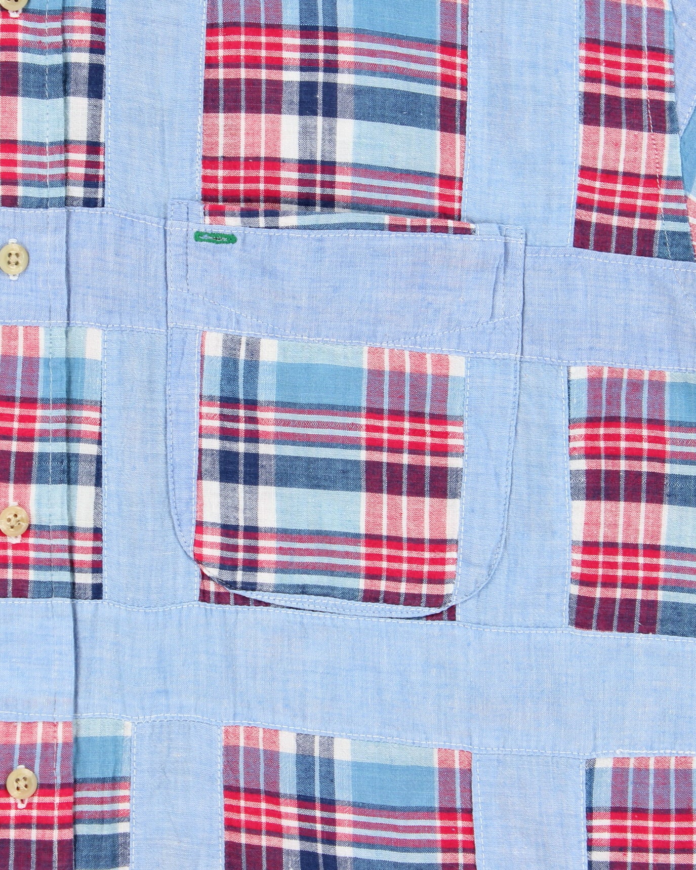 Vintage 1990s Tommy Hilfiger Plaid Patchwork Short Sleeve Chambray Denim Shirt - M