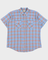 Vintage 1970s Dee Cee Plaid Pearl Snap Button Made In USA Permanent Press Short Sleeve Western Shirt - XL