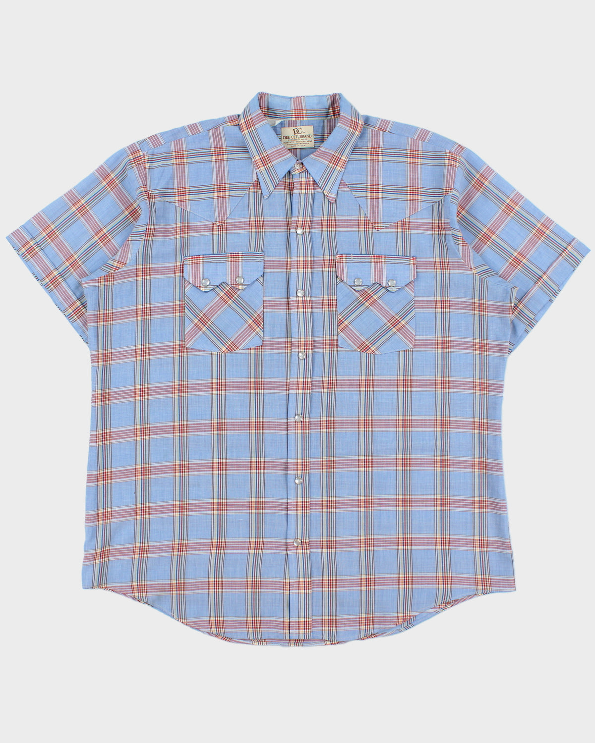 Vintage 1970s Dee Cee Plaid Pearl Snap Button Made In USA Permanent Press Short Sleeve Western Shirt - XL