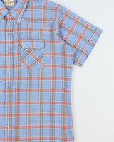 Vintage 1970s Dee Cee Plaid Pearl Snap Button Made In USA Permanent Press Short Sleeve Western Shirt - XL