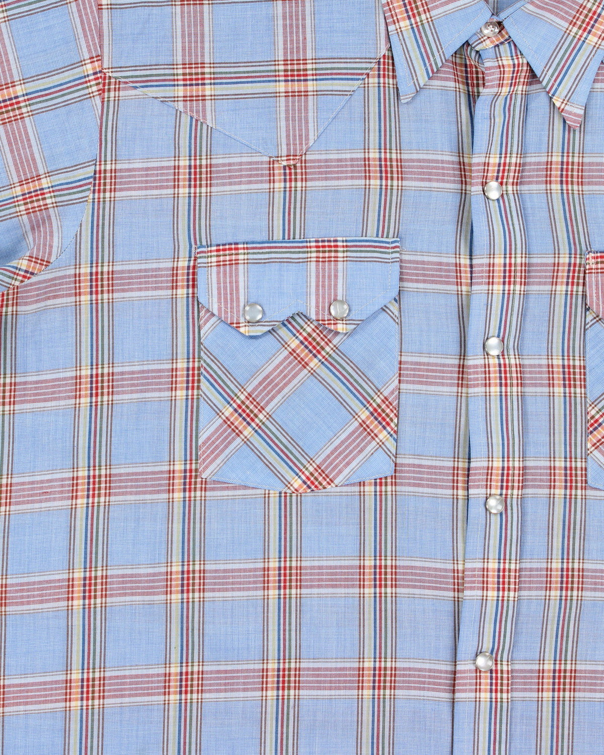 Vintage 1970s Dee Cee Plaid Pearl Snap Button Made In USA Permanent Press Short Sleeve Western Shirt - XL