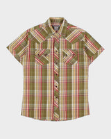 Vintage Y2K 00s Redsquad Khaki Plaid Pearl Snap Button Short Sleeve Western Shirt - S