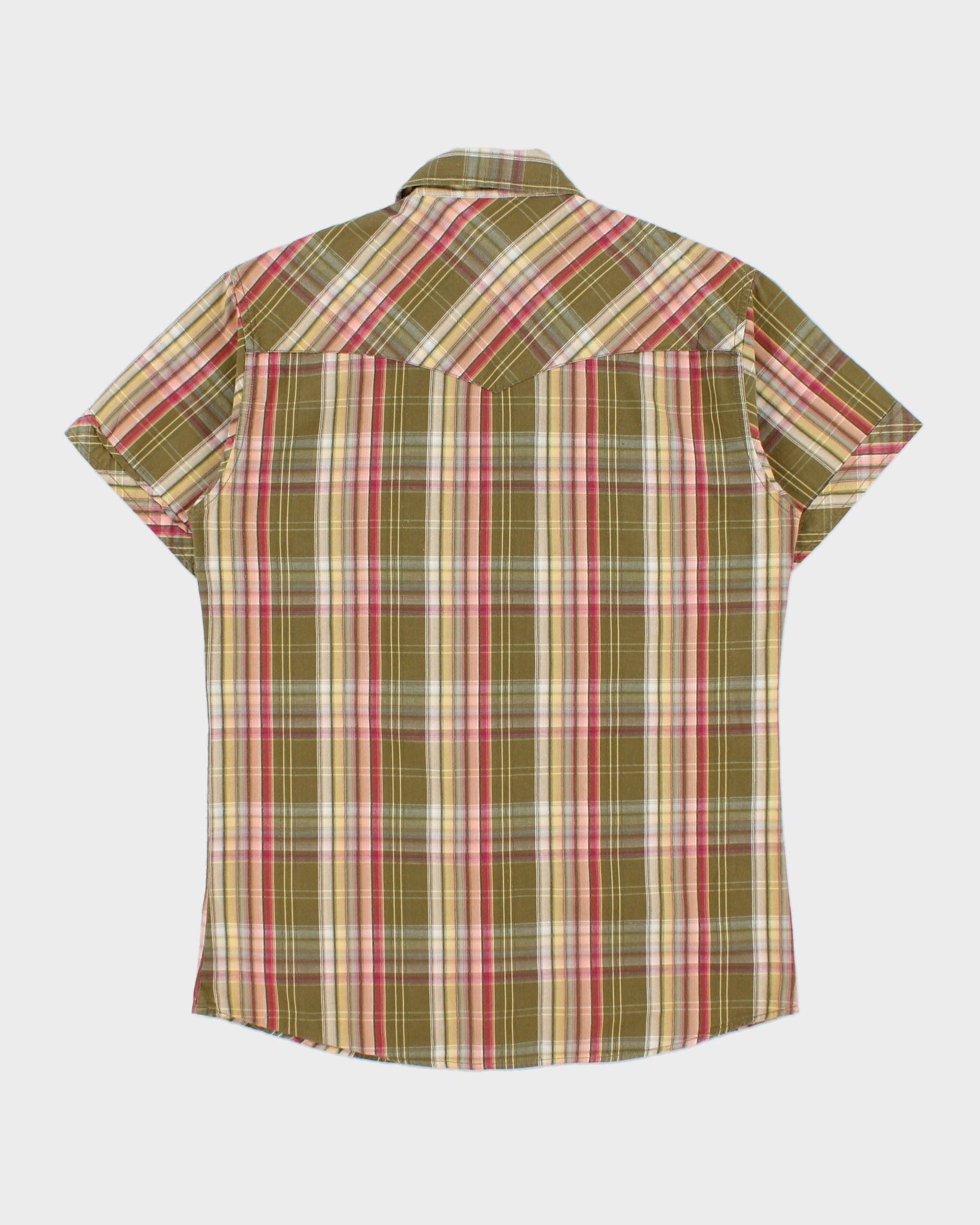 Vintage Y2K 00s Redsquad Khaki Plaid Pearl Snap Button Short Sleeve Western Shirt - S