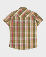 Vintage Y2K 00s Redsquad Khaki Plaid Pearl Snap Button Short Sleeve Western Shirt - S