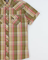 Vintage Y2K 00s Redsquad Khaki Plaid Pearl Snap Button Short Sleeve Western Shirt - S