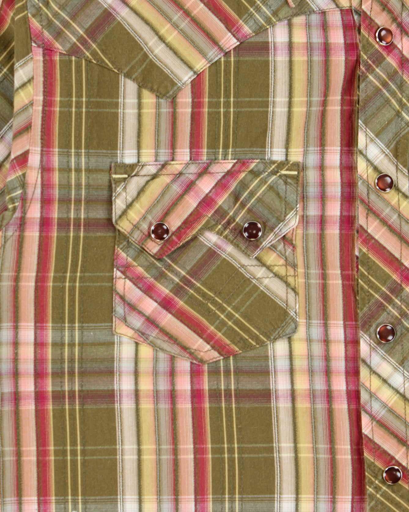 Vintage Y2K 00s Redsquad Khaki Plaid Pearl Snap Button Short Sleeve Western Shirt - S