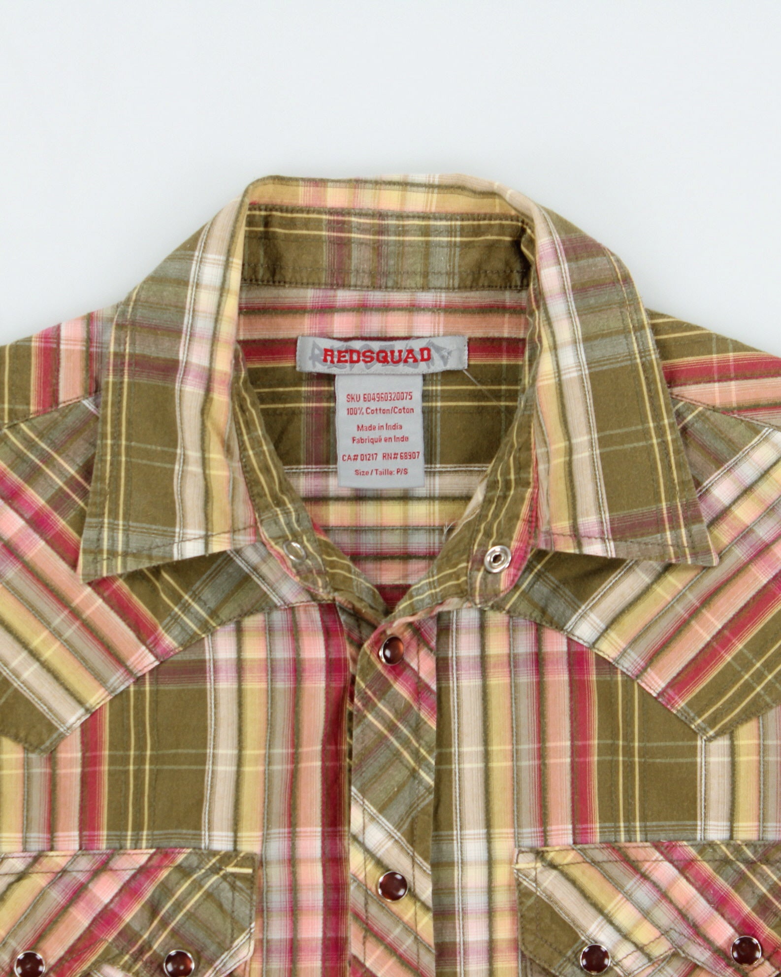 Vintage Y2K 00s Redsquad Khaki Plaid Pearl Snap Button Short Sleeve Western Shirt - S