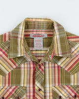 Vintage Y2K 00s Redsquad Khaki Plaid Pearl Snap Button Short Sleeve Western Shirt - S