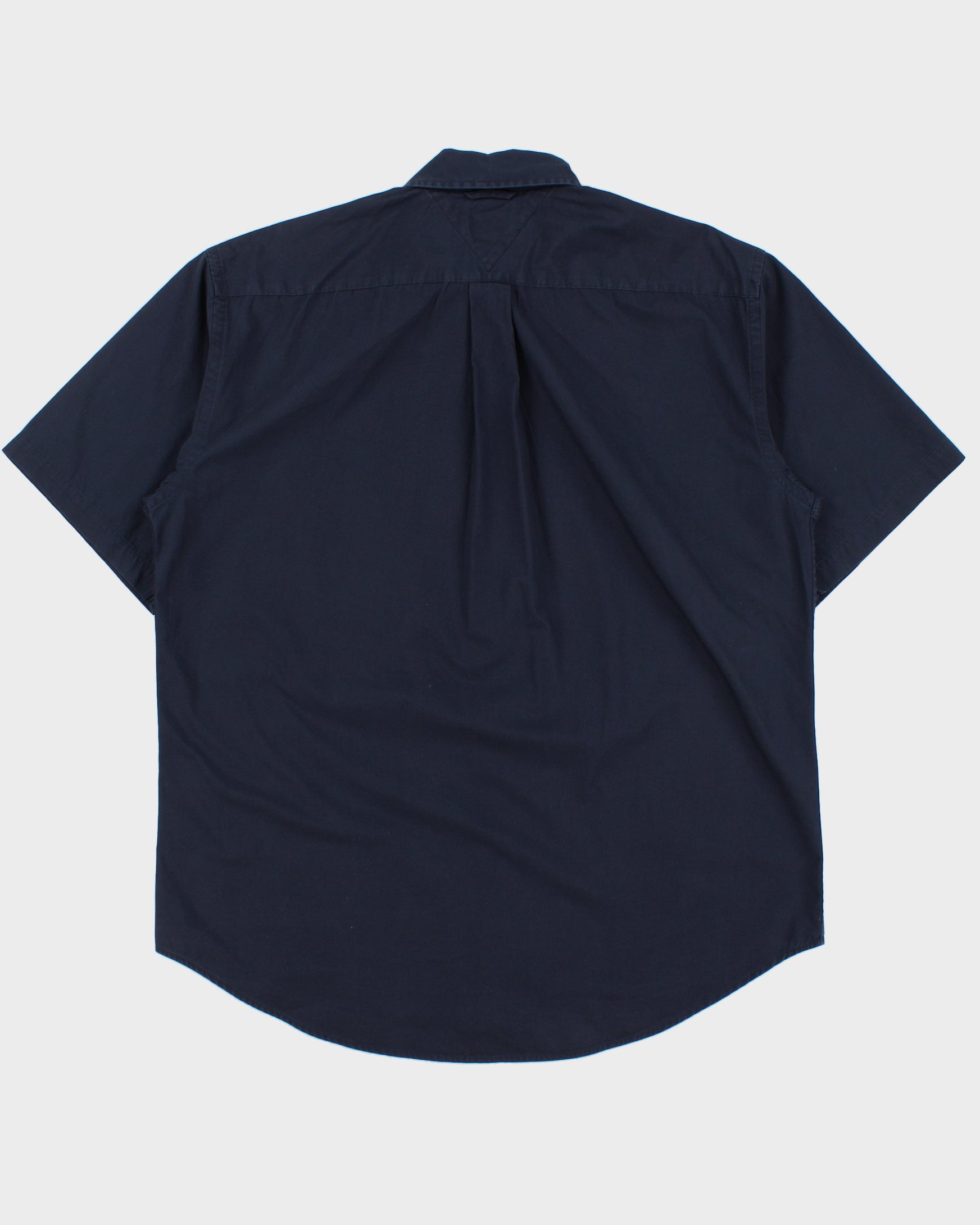 Vintage 1990s Tommy Hilfiger Navy Classic Strip Logo Relaxed Fit Short Sleeve Shirt - L