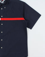 Vintage 1990s Tommy Hilfiger Navy Classic Strip Logo Relaxed Fit Short Sleeve Shirt - L