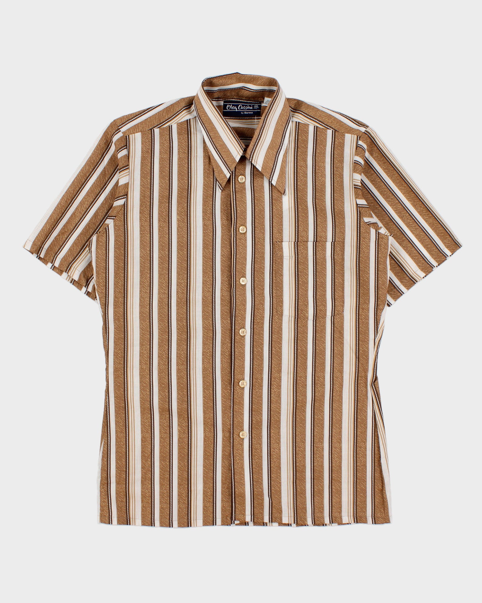 DS Vintage 1970s Oleg Cassini By Burma Pattern Striped Short Sleeve Shirt - M