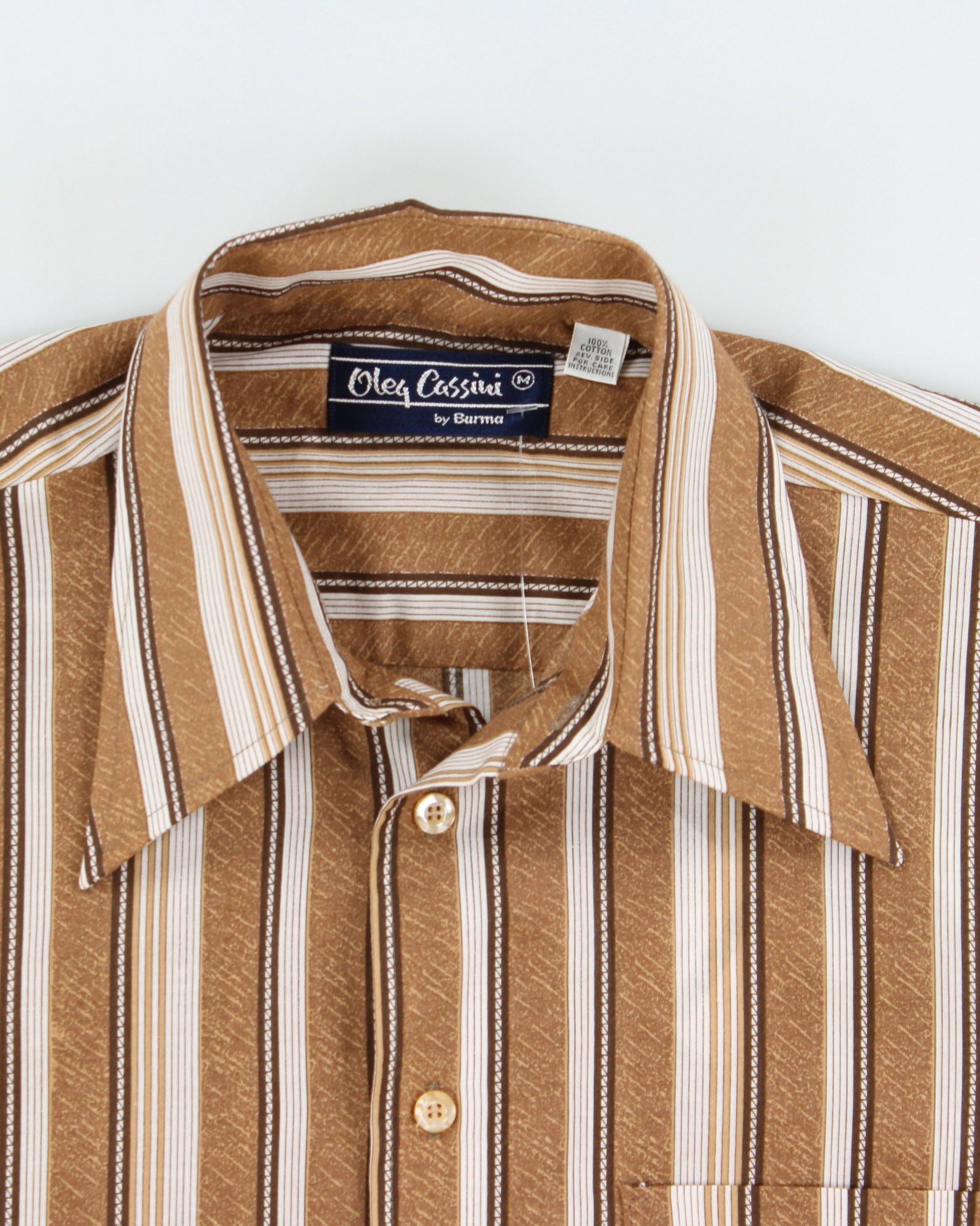 DS Vintage 1970s Oleg Cassini By Burma Pattern Striped Short Sleeve Shirt - M
