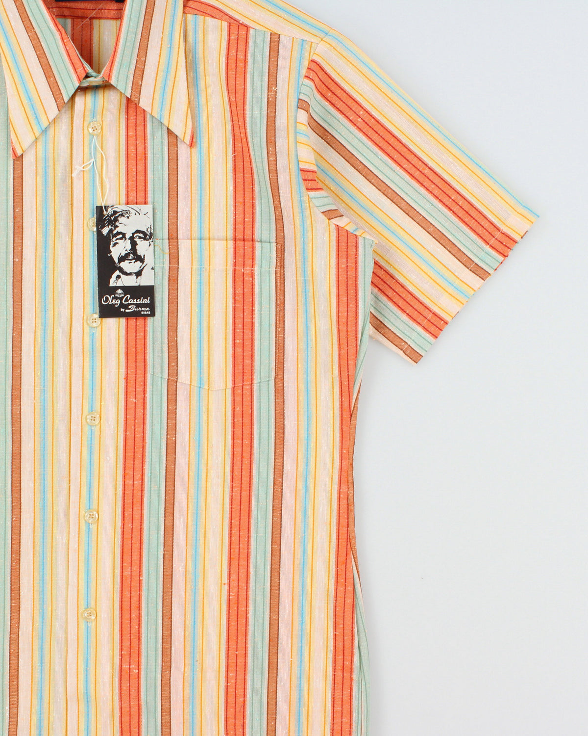 DSWT Vintage 1970s Oleg Cassini By Burma Texture Striped Short Sleeve Shirt - M