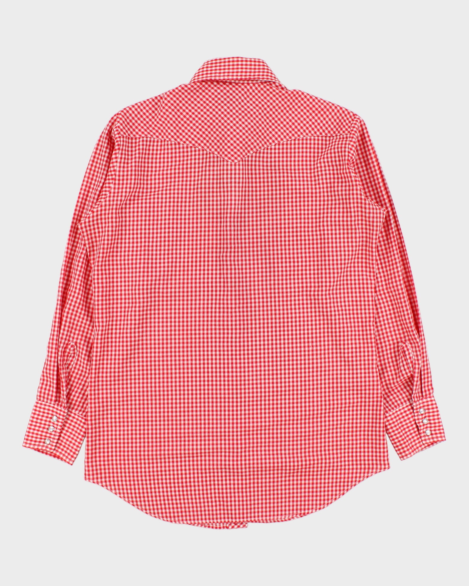 Vintage 1970s Lee Gingham Pearl Snap Button Extra Long Tails Made In Canada Long Sleeve Western Shirt - L