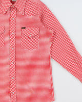 Vintage 1970s Lee Gingham Pearl Snap Button Extra Long Tails Made In Canada Long Sleeve Western Shirt - L